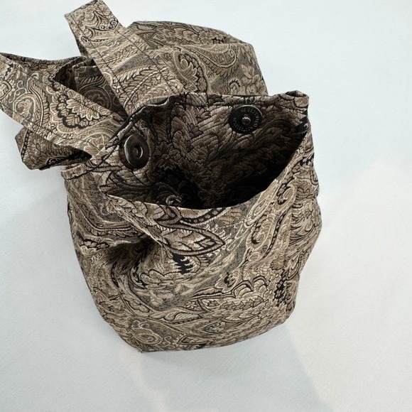 Vintage Style Brown Paisley Tapestry Tote Bag Large Shoulder Bag with Side Snaps - Picture 7 of 13